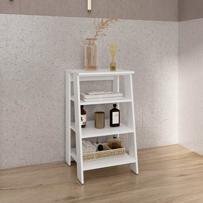BATHBI 4-Tier Ladder Shelf Organizer For Bathroom, Side Table, Living Room, White, 30.04" H x 18.04" W x 18.04" D