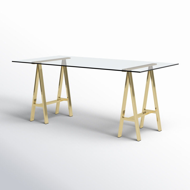 Brady Glass Desk, 30" H x 55" W x 30" D, High Polish Gold