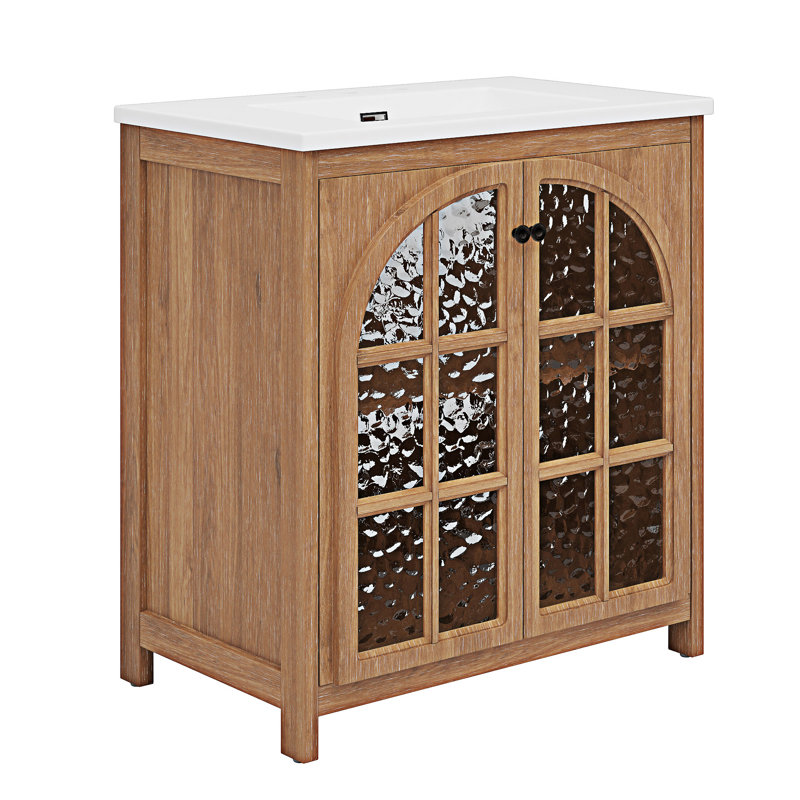 Meuble-lavabo Farmhouse avec lavabo en céramique, Naturel antique