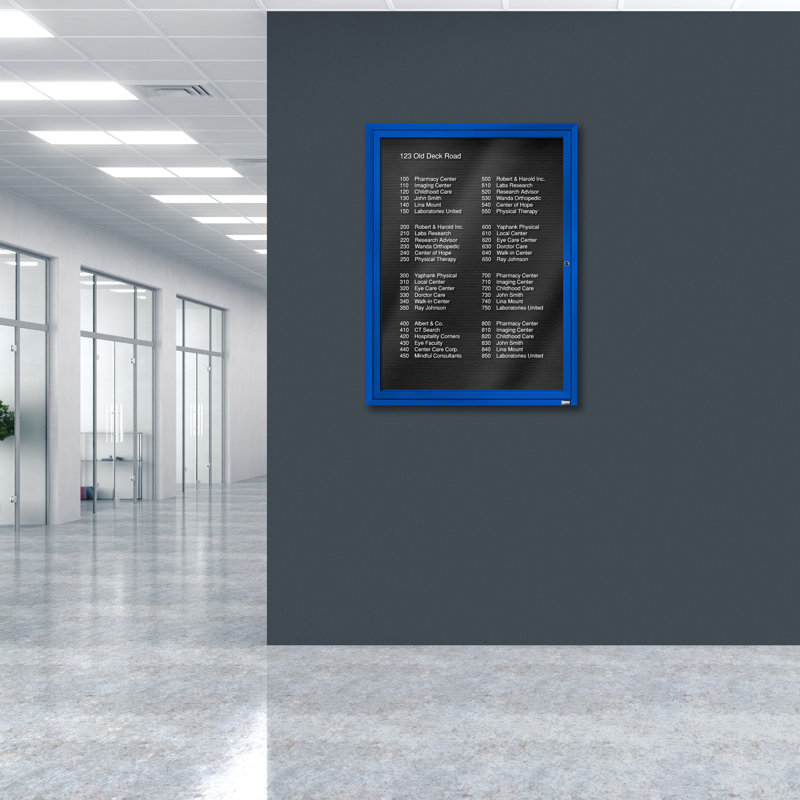 Tableau d'affichage mural fermé pour armoire d'annuaire, Bleu thermolaqué, Un, H 48 po x l 36 po