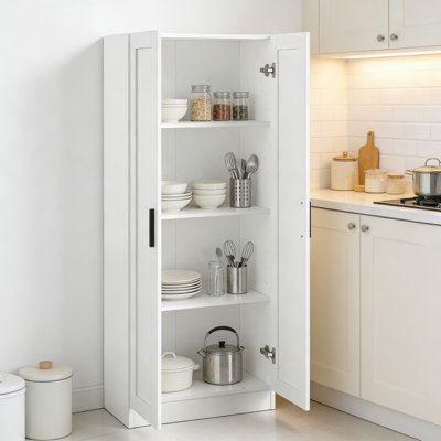 Armoire de rangement en bois avec tablettes réglables et portes à fermeture douce, grande armoire autoportante pour l'organisation de la cuisine de bureau à domicile