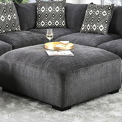 Carré contemporain de couleur grise avec mousse à mémoire de forme, pieds fuselés et conception modulaire, L 43 po x l 43 po H 21 po, cadre en bois massif avec revêtement en chenille