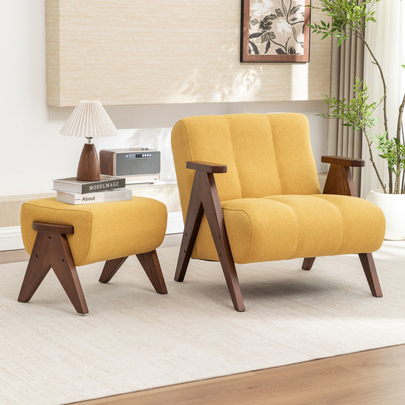 Fauteuil avec repose-pieds Jolanta, Jaune