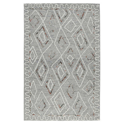 Tapis géométrique gris en laine noué à la main Shiven