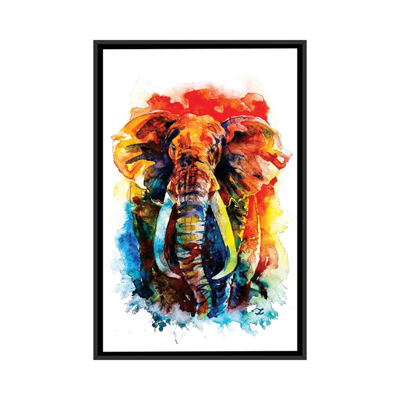 «Wise Elephant», reproduction sur toile, H 26 po x l 18 po x P 1,5 po, Toile avec cadre noir, Pas de tapis