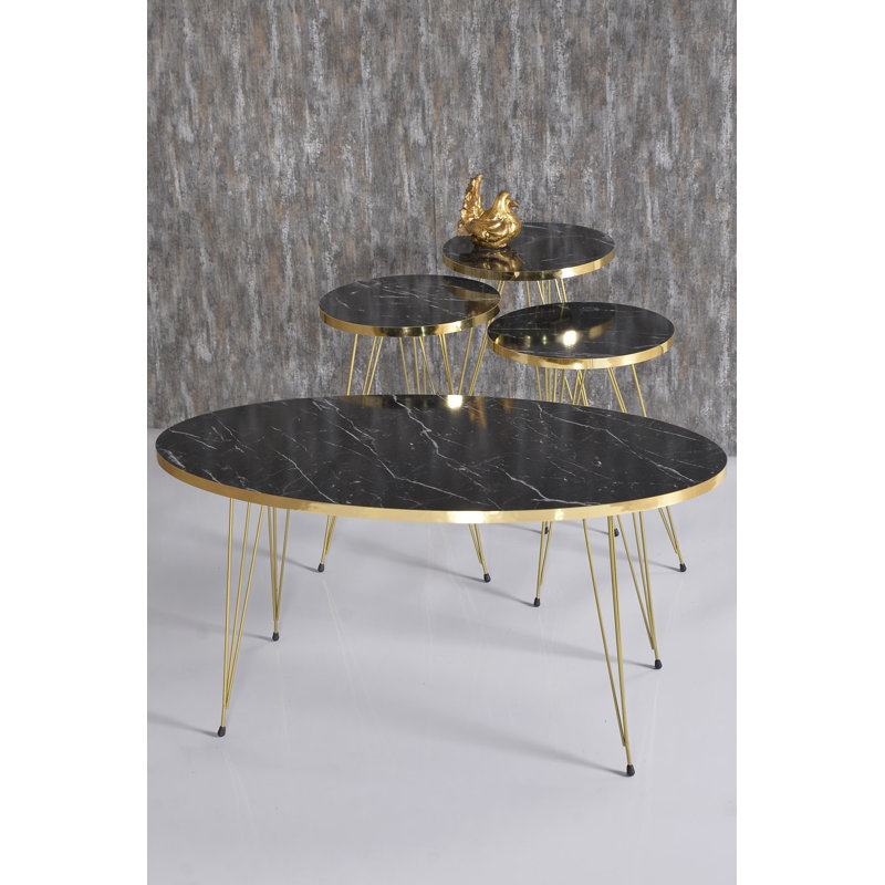 Uma Living Room Table Set, Black Marble