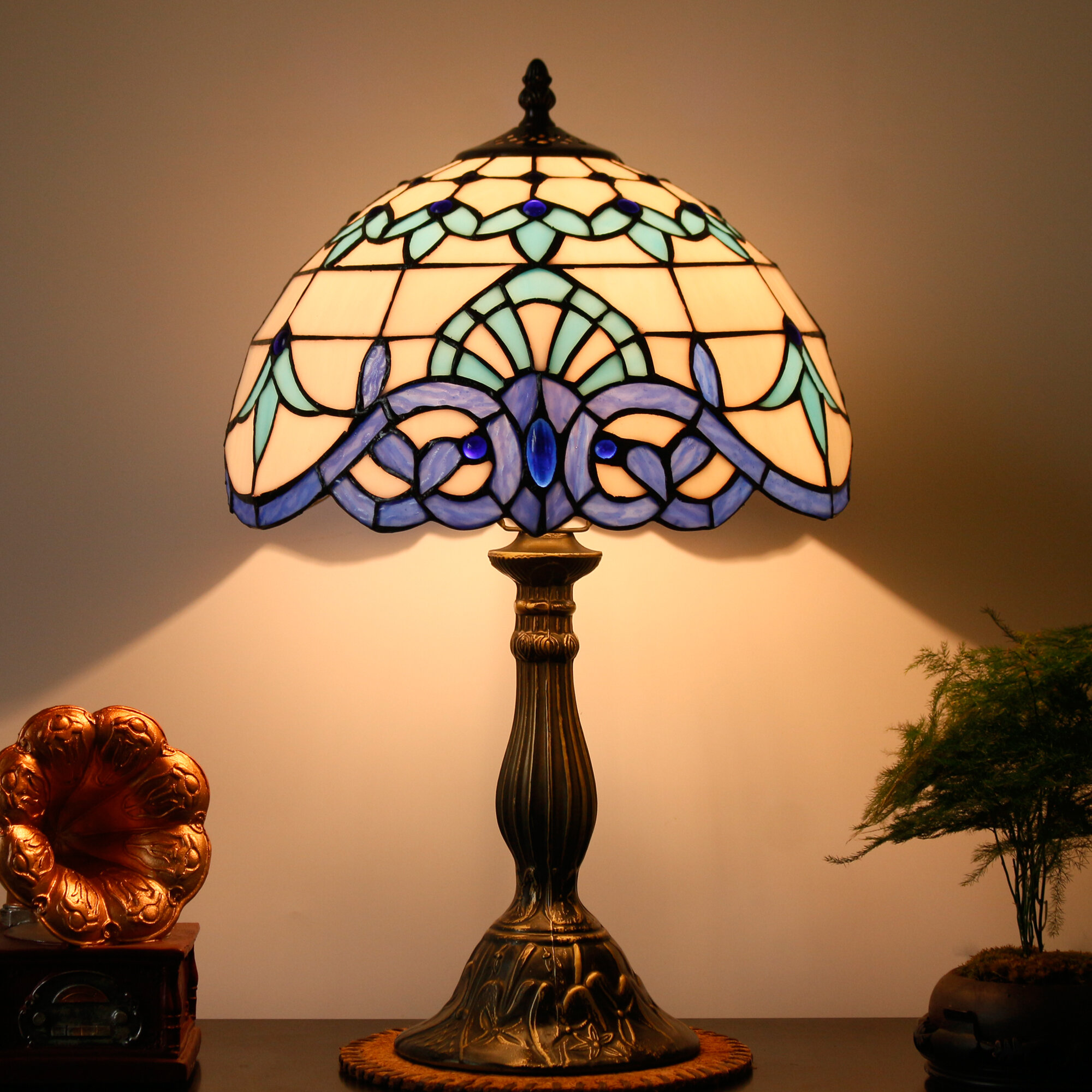 Lampe de bureau style banquier avec abat-jour en verre Simple