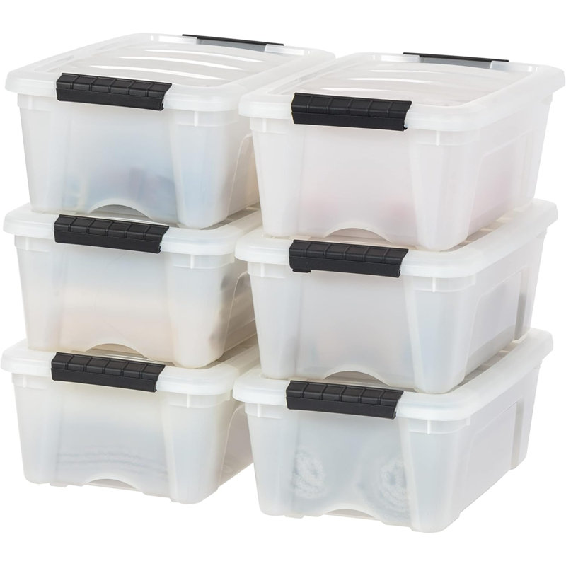 13 bacs de rangement en plastique empilables avec couvercle, 13 pte, sans BPA,  - solution d'organisation discrète, loquets, contenants emboîtables durables, poignée à tirer sécurisée