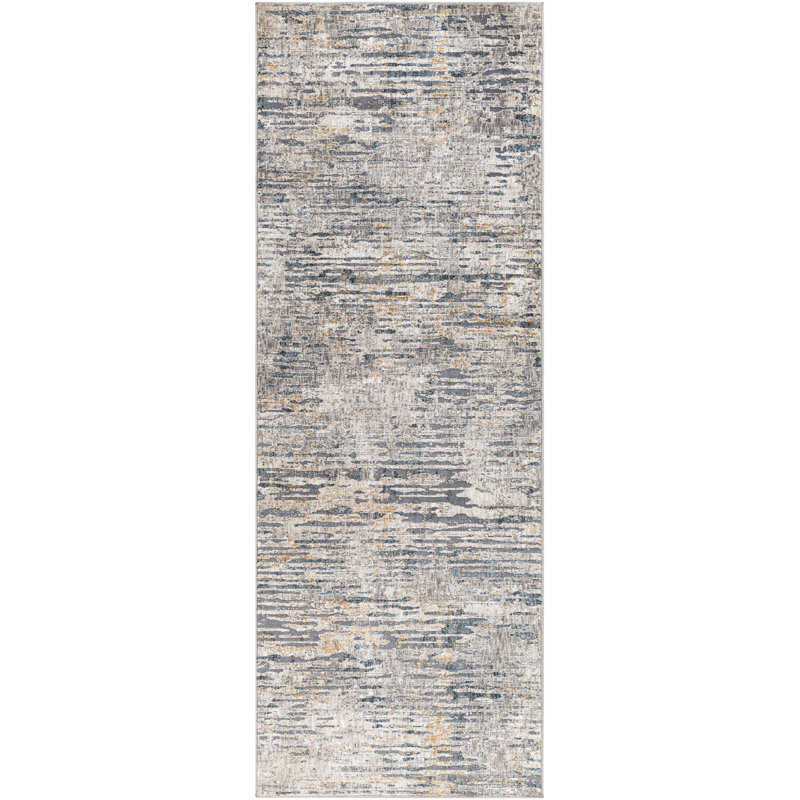 Abstract Light Gray/Charcoal Area Rug, Runner 2'7" x 7'3"