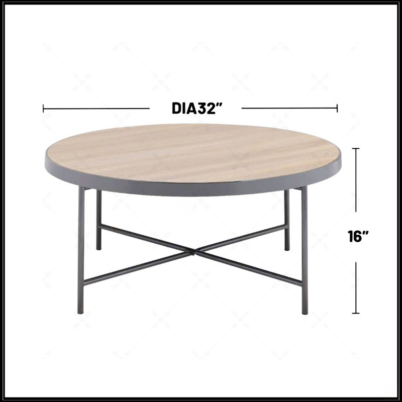 Table basse ronde en bois avec cadre en métal