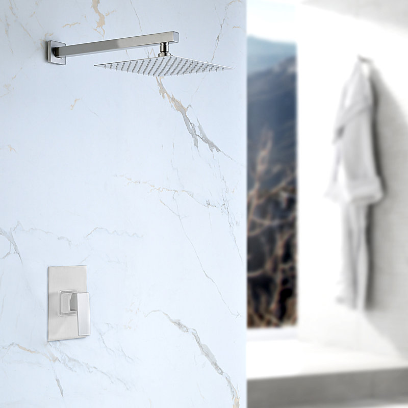 10” Wall Mounted Shower Head Stainless Steel Rainfall Overhead Shower System with Shower Arm, Brushed Nickel