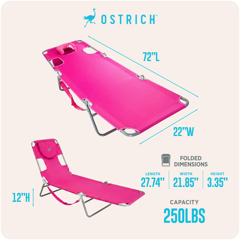 Ostrich The Original Chaise Lounge, Facedown Beach Pool Tanning Chair, Pink