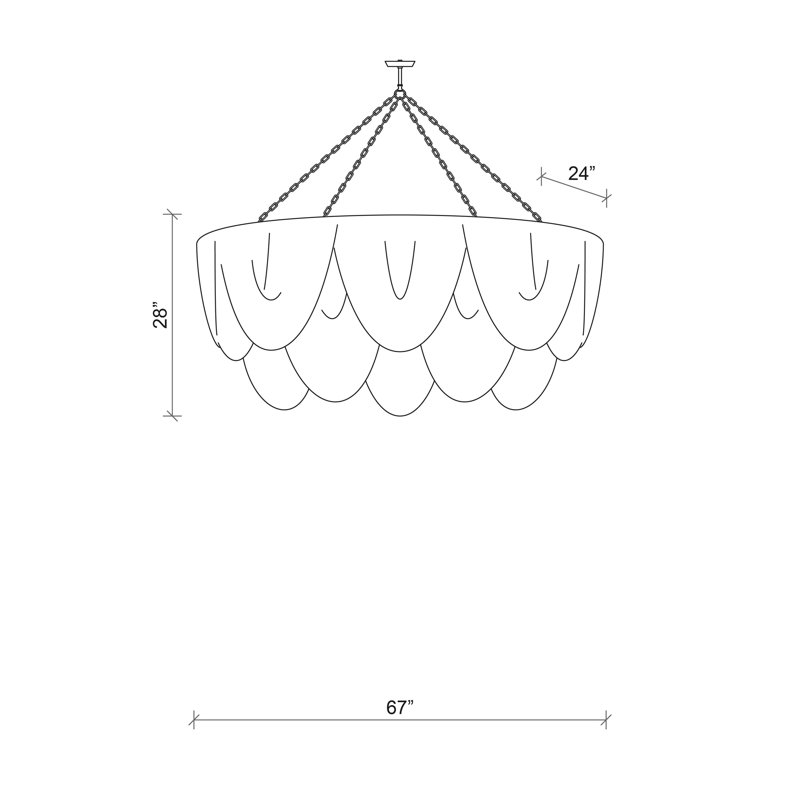 Medium Oval Leather Fringe Chandelier, 28'' H X 67'' W X 24'' D