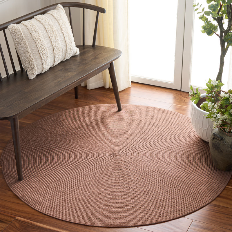 Tapis bleu foncé / ivoire tissé à la main Trombetta, Peach, Rond 5 pi