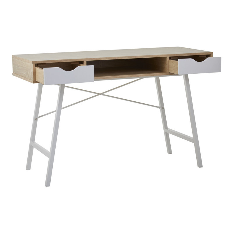 Octa Metal Base Writing Desk, Light Oak, White