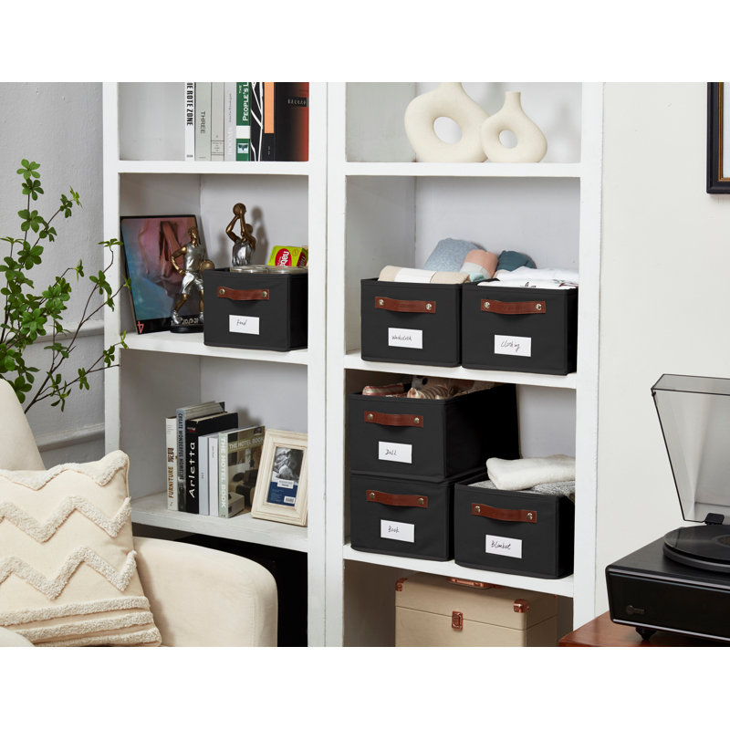 Rectangular Storage Baskets for Shelves with Label Holder, Black