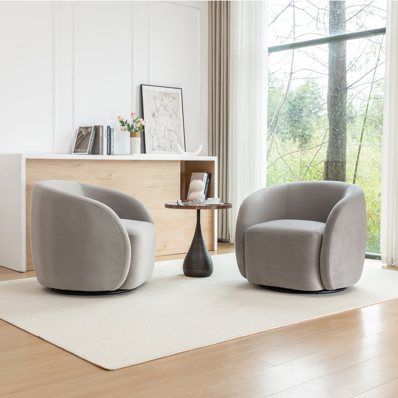 Arrun Velvet Swivel Barrel Chair, Gray