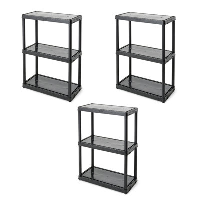 Gracious Living 3 Shelf Fixed Height Light Duty Storage Unit, Black (3 Pack)
