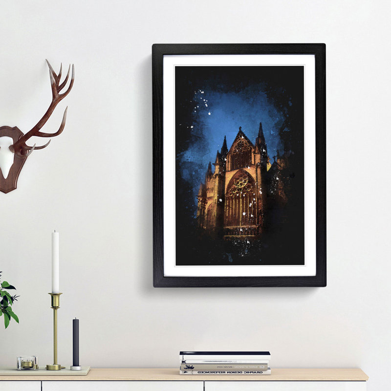 Lincoln Cathedral In England Paint Splash - Picture Frame Graphic Art, 87cm H x 62cm W x 2cm D, Black Framed