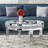 Meichele Modern Glass Round Coffee Table 35" Mirrored Diamonds Inlay