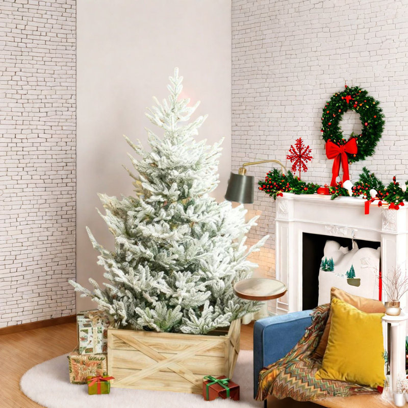 Spacieux sapins de Noël nordiques, base en acier, neige artificielle, intérieur