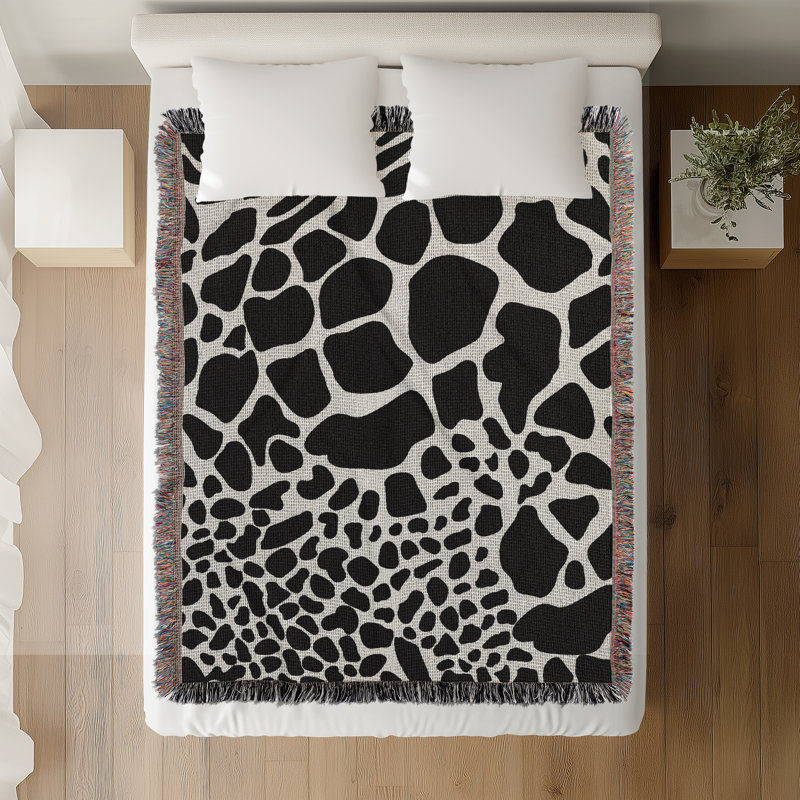 Jeté en mélange de coton à imprimé animal Zuma, L 80 po x l 60 po, Noir