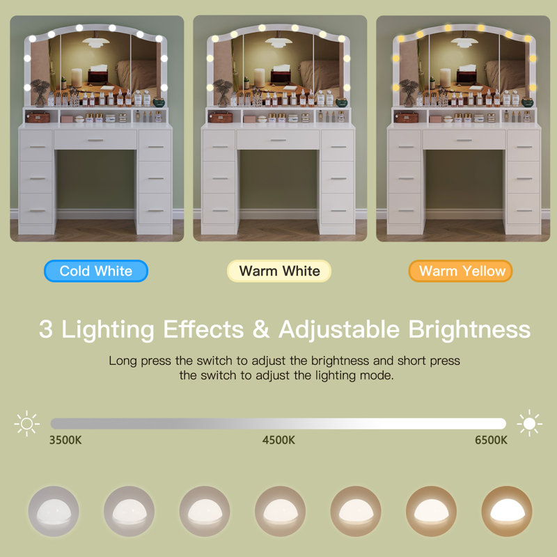 Ensemble coiffeuse Beaconfield avec lumières à DEL et cadeaux de Noël en miroir, Blanc