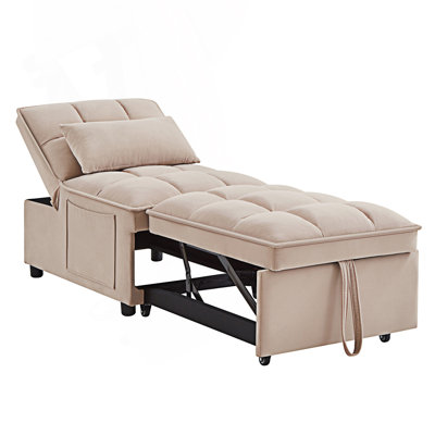 4 In 1 Multi-Function Single Sofa Bed With Storage Pockets, Tufted Single Pull-Out Sofa Bed With Adjustable Backrest