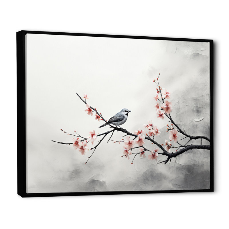 «Asian Art Sumi Bird Serenity X», reproduction d'art sur toile, H 12 po x l 20 po x P 1 po, Cadre flottant noir