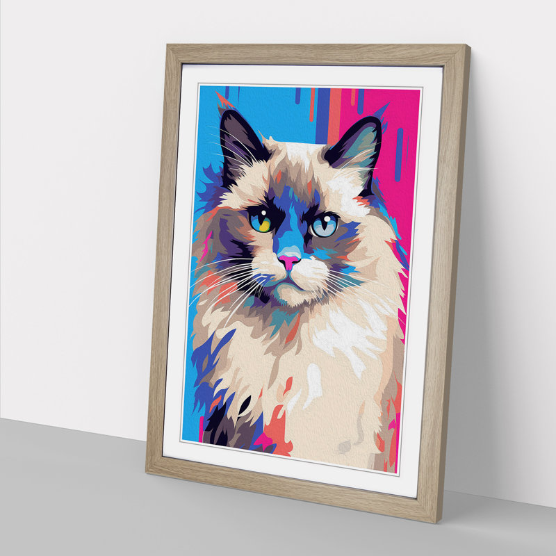 XYZ-FRM-V1223-5383 Ragdoll Cat Pop - Single Picture Frame Print on Wood, Oak, 34cm H x 25cm W x 2cm D