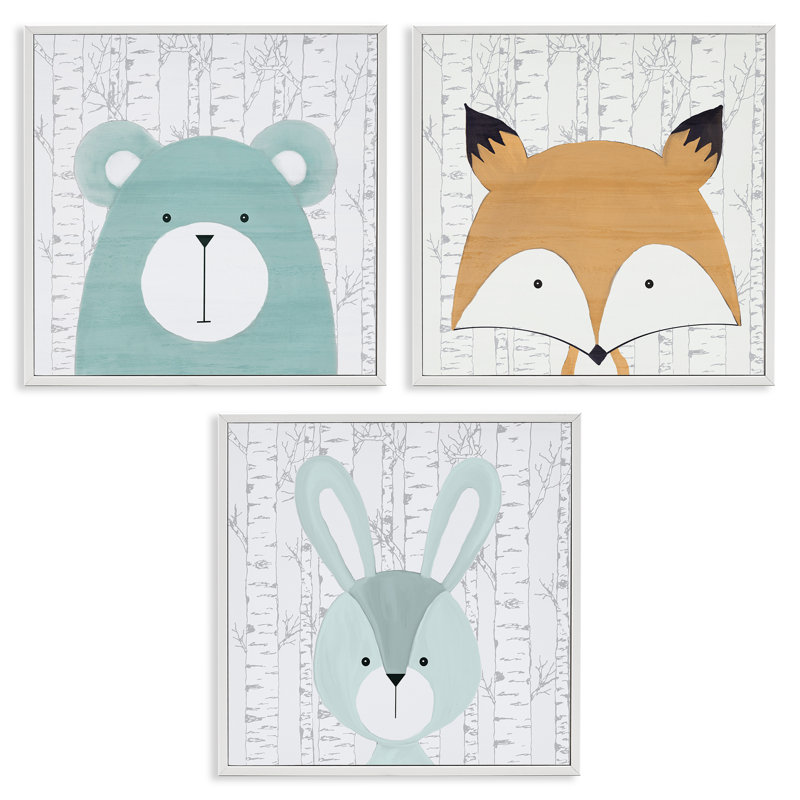 Ensemble de giclée encadrée 3 pièces Whimsical Woodland, H 12 po x l 12 po, Estampe numérique encadrée blanc bord de mer