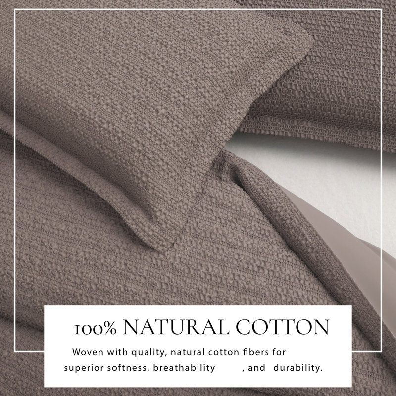 100% Cotton Honeycomb Waffle Textured Duvet Cover with Pillow Shams, King / California King Duvet + 2 Shams, Gray