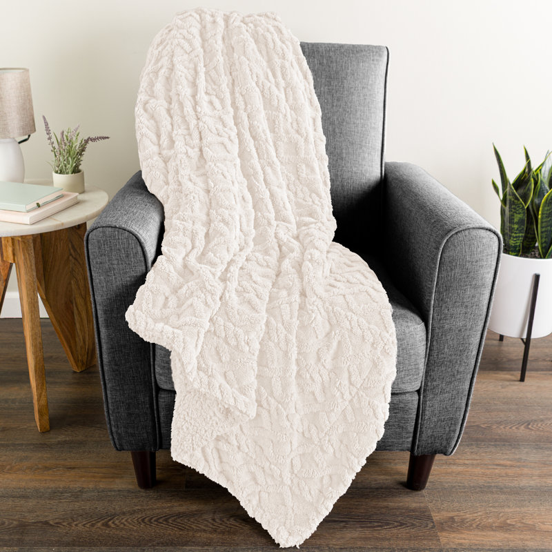 Couverture polaire sherpa pour canapé - 127 x 152 cm, réversible, motif torsadé jacquard, couverture en polaire sherpa pour lit, fauteuil ou canapé - Linge de lit chaud et confortable (Crème)