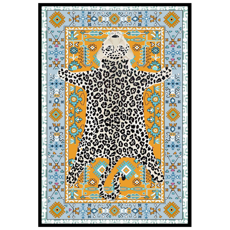Tapis jaune à motif léopard lavable à la machine, Rectangle 2 pi 4 po x 3 pi 11 po