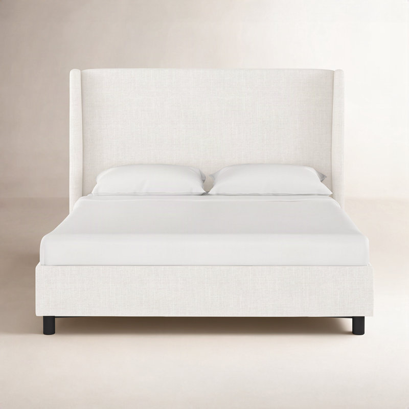 Tilly Upholstered Low Profile Platform Bed, Queen, Zuma White Textured Linen