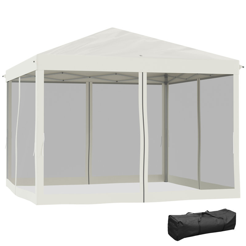 Instant Canopy Tent With Adjustable Height Steel Frame, Beige Pop-up Design For Outdoor Events And Garden Gatherings