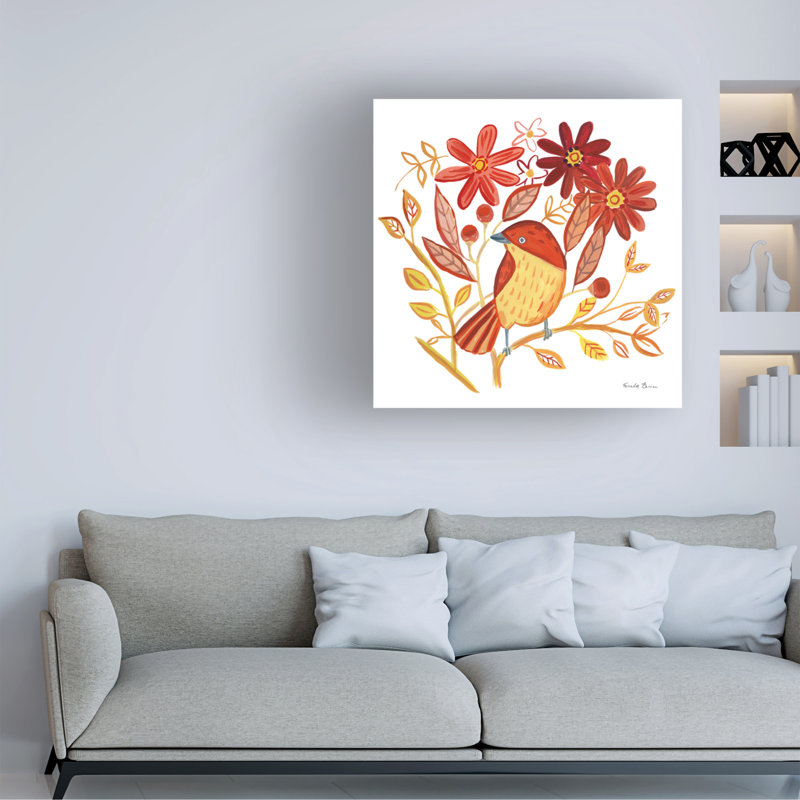 Art sur toile «Orange Bird II» par Farida Zaman, H 14 po x l 14 po x P 2 po