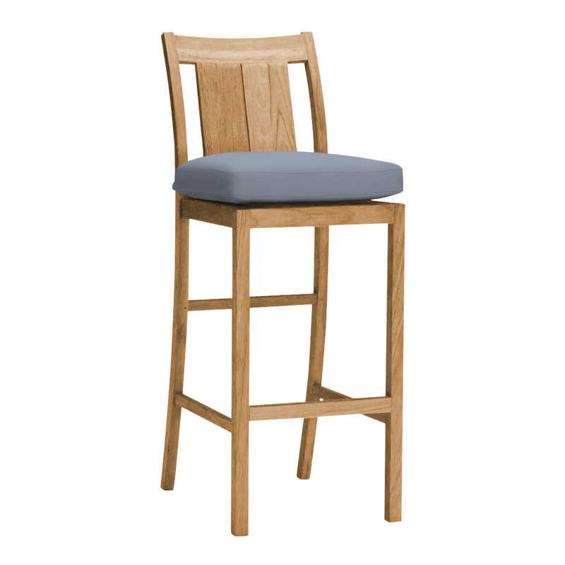 Tabouret de comptoir 24 po Croquet, Pas de soudure, Teck naturel, Sunbrella® ‑ Arbor Chambray colombe
