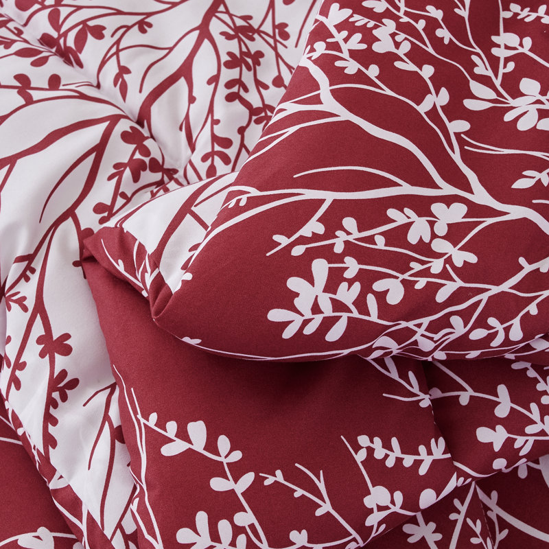 Foliage Reversible Comforter Set, Burgundy/White, Twin Comforter Set + 4 Additional Pieces