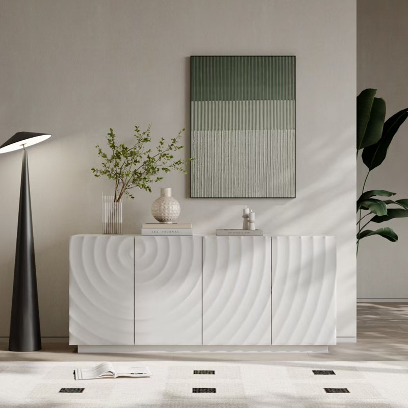 Buffet avec rangement, buffet de rangement moderne à 4 portes, armoire de plancher luxueuse avec anti-déversement autoportant pour la cuisine, le salon et le buffet rectangulaire