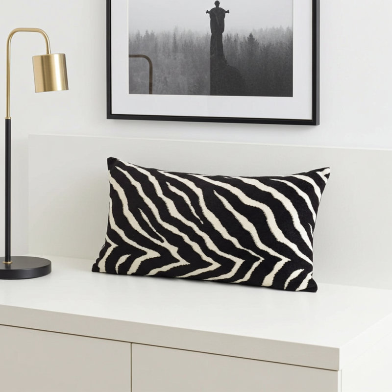 Black Zebra Silk Square Pillow Cover & Insert, Rectangle 12" x 20"