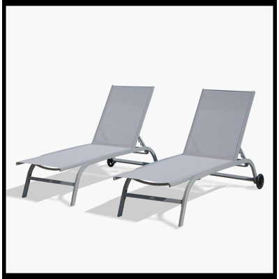 Chaise Lounge Outdoor Set Of 2, Heavy-Duty Lounge Chairs For Outside With Smooth Rolling Wheels, 5-Position Adjustable Outdoor Lounge Chairs, Premium Pool Lounge Chairs For Patio, Beach, Yard, Deck & Poolside (Grey, 2 Lounge Chairs)