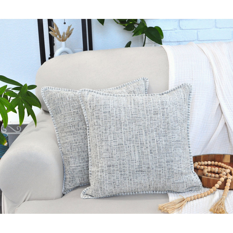 Oveesha Cream White Chenille Square Throw Pillow Covers, 20" x 20" (Set of 2)