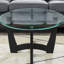 Table basse ovale en verre trempé avec structure en bois massif-972882605