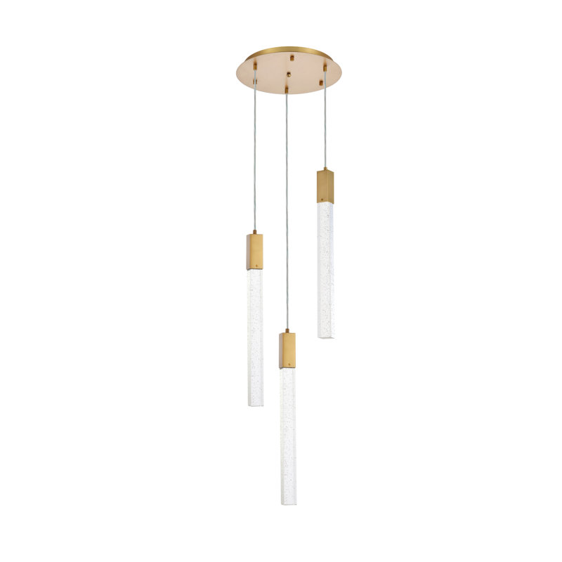Luminaire suspendu rectangulaire à 3 lumières Aliha, Or satiné
