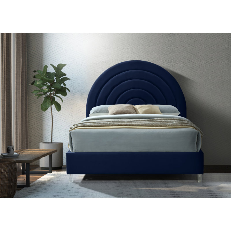 Barthel Upholstered Platform Bed, Queen, Navy Velvet