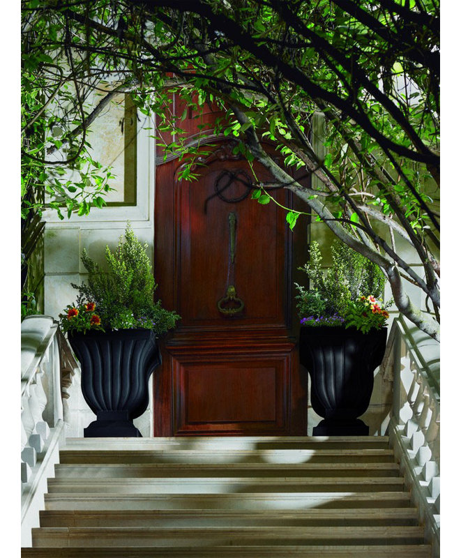 Leyla 28" Tall Black Plastic Urn Planter