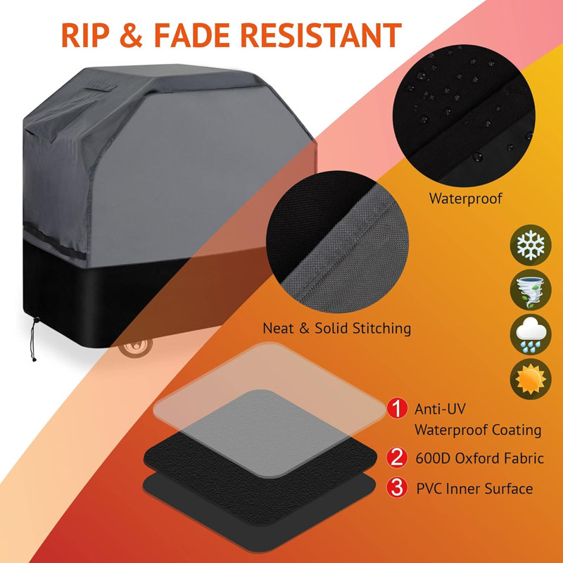 Heavy Duty Grill Cover 56 Inch, 600D Oxford Water Resistant UV & Fade Resistant BBQ Cover For Weber Char-Broil Dyna Glo Nexgrill Charcoal Gas Grill (56”W X 25”D X 45”H, Gray/Black)