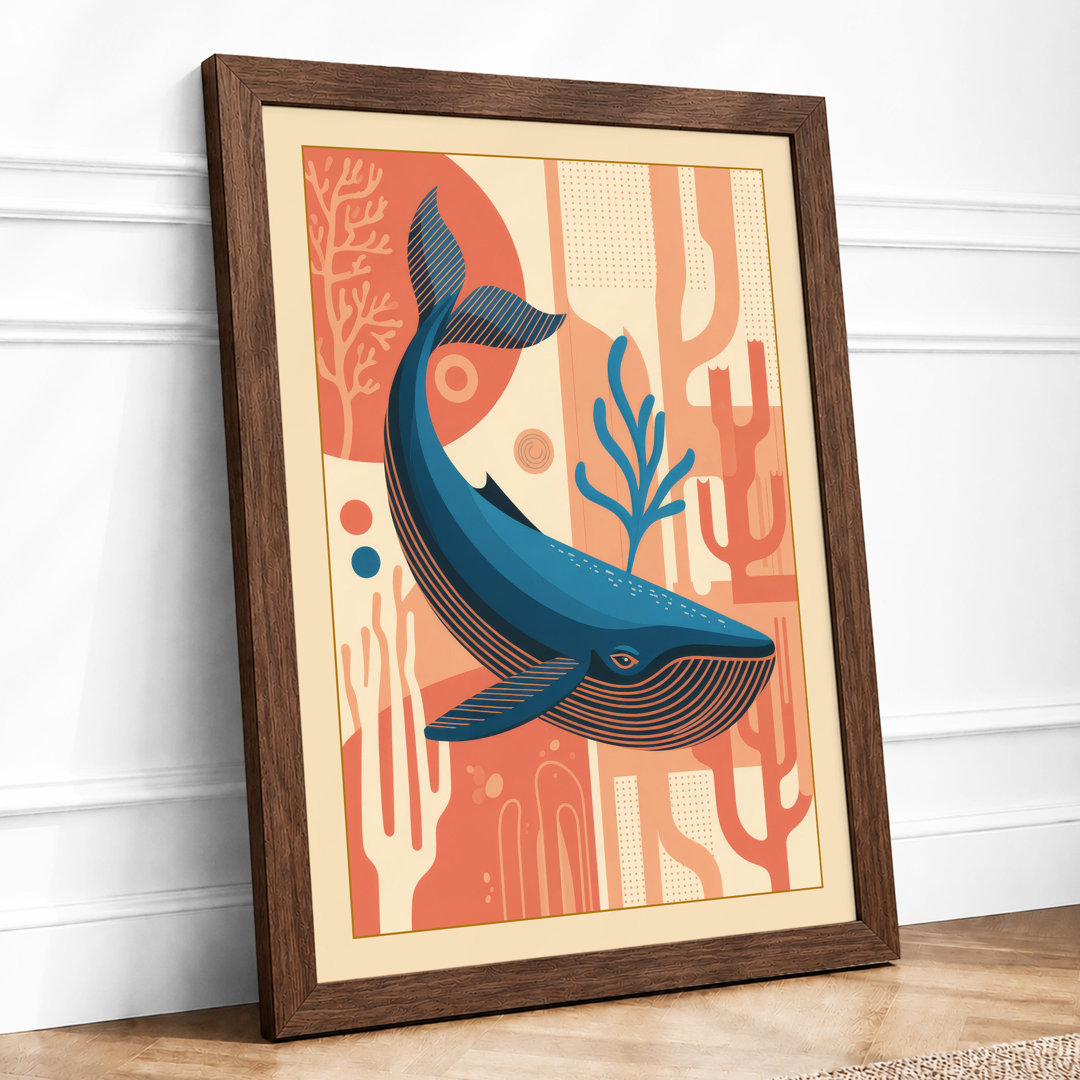 Whale and Coral Coastal Framed Art Print