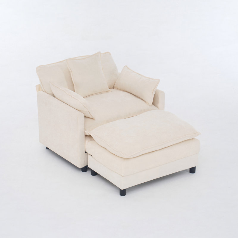 Accent Chair with Ottoman and Chenille Upholstery, Chenille beige